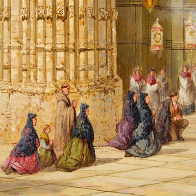 Henry Thomas Schafer Antique oil painting of a church interior by Henry Thomas Schafer