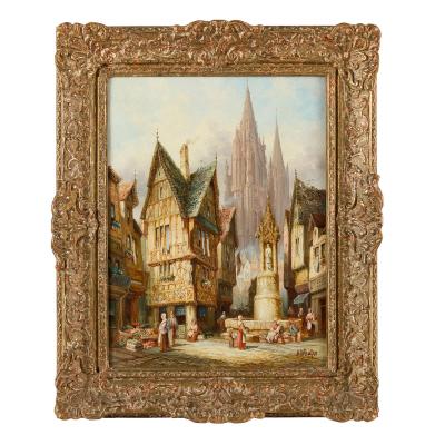 Henry Thomas Schafer Pair of Gothic Architectural Street Scenes by H T Schafer