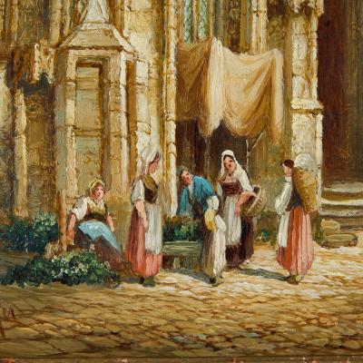 Henry Thomas Schafer Pair of Gothic Architectural Street Scenes by H T Schafer