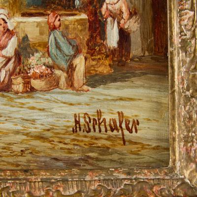 Henry Thomas Schafer Pair of Gothic Architectural Street Scenes by H T Schafer