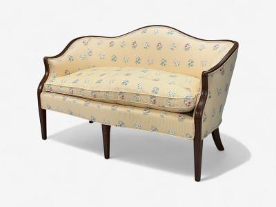 Hepplewhite Style Mahogany Scalamandre Upholstery Loveseat 1930s