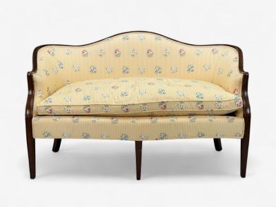 Hepplewhite Style Mahogany Scalamandre Upholstery Loveseat 1930s