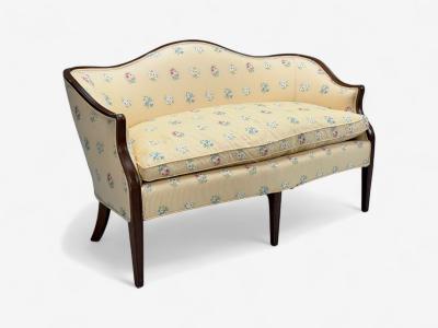 Hepplewhite Style Mahogany Scalamandre Upholstery Loveseat 1930s