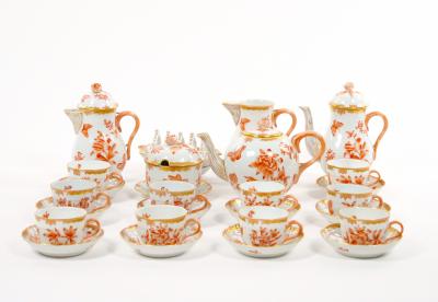 Herend Hand Painted Gilt Decorated Glazed Porcelain Coffee Set Ten People