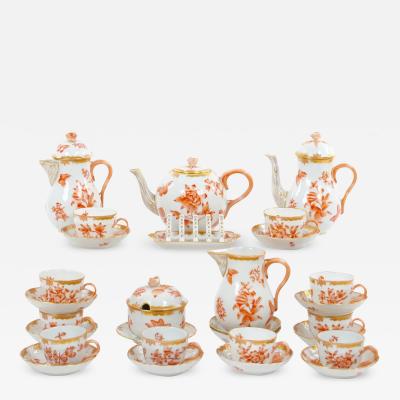 Herend Hand Painted Gilt Decorated Glazed Porcelain Coffee Set Ten People