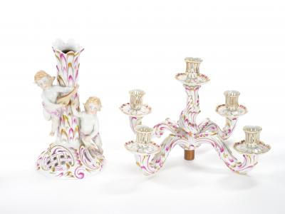 Herend Hungarian Hand Painted Gilt Decorated Five Arms Tableware Candelabra