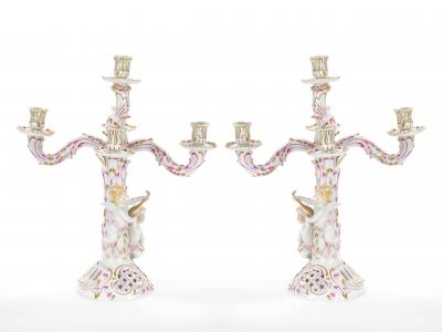 Herend Hungarian Hand Painted Gilt Decorated Five Arms Tableware Candelabra