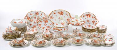 Herend Porcelain Herend Hungarian Hand Painted Gilt Decorated Dinner Set 12 People