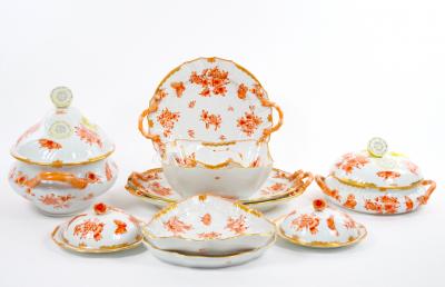 Herend Porcelain Herend Hungarian Hand Painted Gilt Decorated Dinner Set 12 People