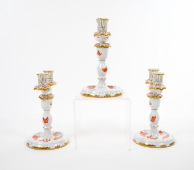Herend Porcelain Herend Porcelain Tableware Two Light Candelabras Set Of Three