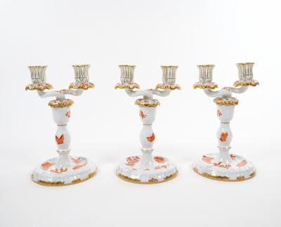 Herend Porcelain Herend Porcelain Tableware Two Light Candelabras Set Of Three