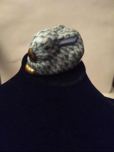 Herend Porcelain Herend of Hungary Hand Painted Rabbit with 24k Gold Accents