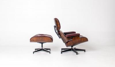 Herman Miller 2nd Generation Eames Lounge Chair and Ottoman in Rosewood Red Leather