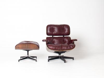 Herman Miller 2nd Generation Eames Lounge Chair and Ottoman in Rosewood Red Leather