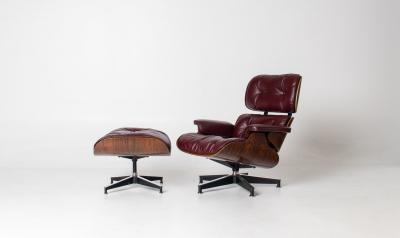 Herman Miller 2nd Generation Eames Lounge Chair and Ottoman in Rosewood Red Leather