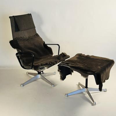 Herman Miller Early Eames Alu Group Recliner Chair and Ottoman