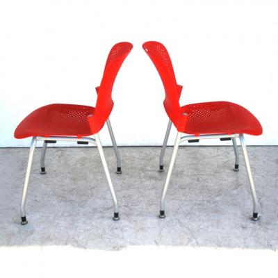 Herman Miller Pair of Red Caper Stacking Chairs by Jeff Weber for Herman Miller