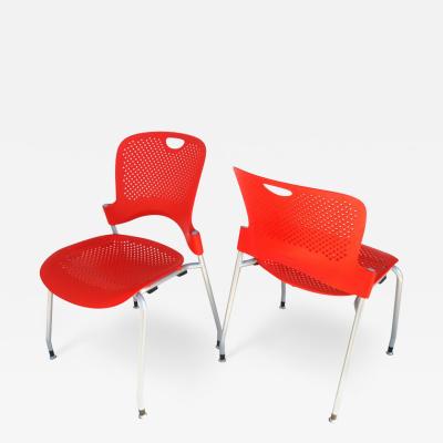 Herman Miller Pair of Red Caper Stacking Chairs by Jeff Weber for Herman Miller