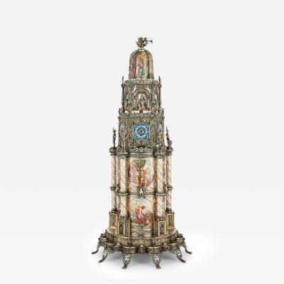 Hermann Bohm Large Austrian Renaissance Revival silver and enamel clock by Hermann B hm