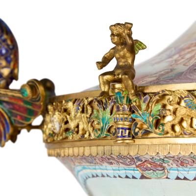 Hermann Bohm Large pair of antique Viennese silver gilt and enamel vases attributed to B hm