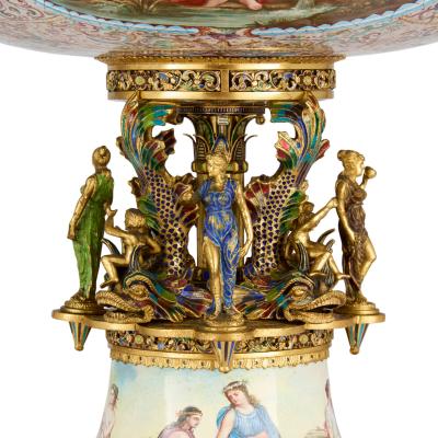 Hermann Bohm Large pair of antique Viennese silver gilt and enamel vases attributed to B hm