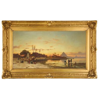 Hermann Corrodi Large Orientalist painting of the banks of the Nile by H Corrodi