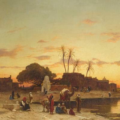 Hermann Corrodi Large Orientalist painting of the banks of the Nile by H Corrodi