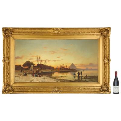Hermann Corrodi Large Orientalist painting of the banks of the Nile by H Corrodi