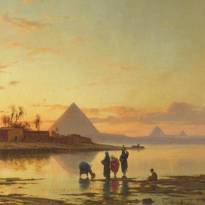 Hermann Corrodi Large Orientalist painting of the banks of the Nile by H Corrodi