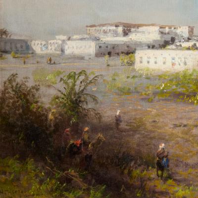 Hermann Herzog Large antique Orientalist painting of Tangier Morrocco by Herzog