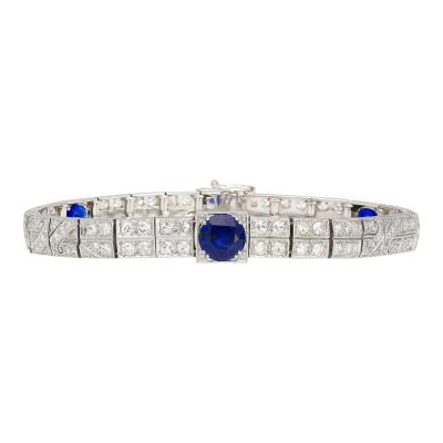 Hermann Marcus Antique Art Deco Platinum Filigree Blue Sapphire Diamond Bracelet