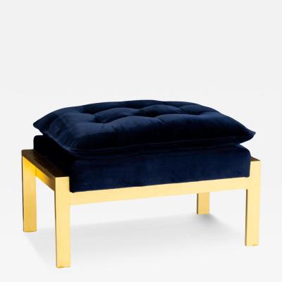 Hermes Style Giltwood and Sapphire Velvet Ottoman Footstool