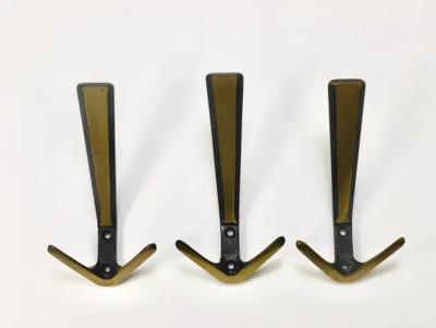 Herta Baller 24x Midcentury Brass Double Wall Hook by Herta Baller Vienna Austria 1950s