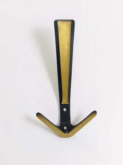 Herta Baller 24x Midcentury Brass Double Wall Hook by Herta Baller Vienna Austria 1950s