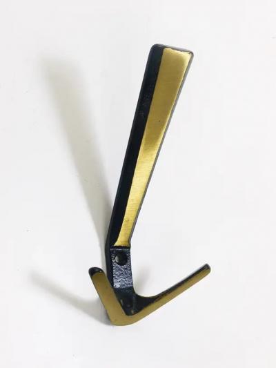 Herta Baller 24x Midcentury Brass Double Wall Hook by Herta Baller Vienna Austria 1950s