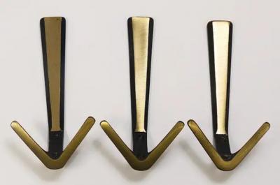 Herta Baller 24x Midcentury Brass Double Wall Hook by Herta Baller Vienna Austria 1950s
