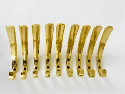 Herta Baller 9x Midcentury Brass Wall Coat Hooks by Herta Baller Vienna Austria 1950s