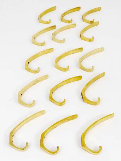 Herta Baller 9x Midcentury Brass Wall Coat Hooks by Herta Baller Vienna Austria 1950s