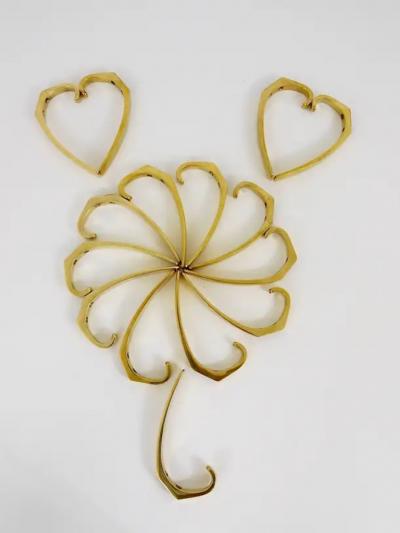 Herta Baller 9x Midcentury Brass Wall Coat Hooks by Herta Baller Vienna Austria 1950s