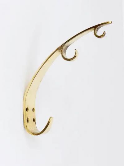 Herta Baller Two Large Mid Century Brass Wall Coat Hooks Herta Baller Vienna Austria 1950s