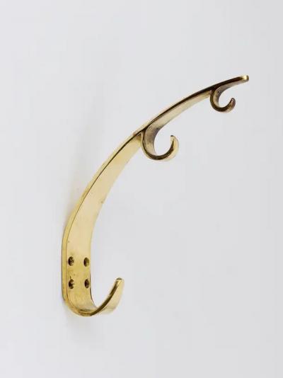 Herta Baller Two Large Mid Century Brass Wall Coat Hooks Herta Baller Vienna Austria 1950s
