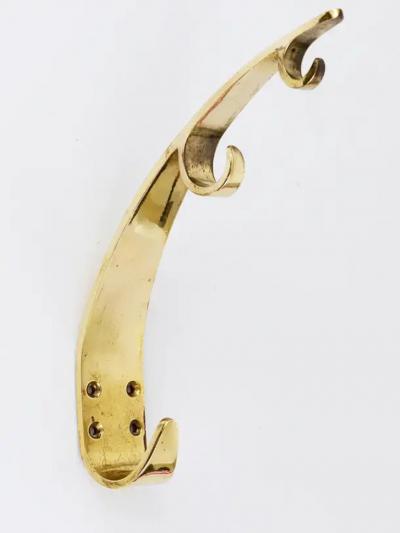 Herta Baller Two Large Mid Century Brass Wall Coat Hooks Herta Baller Vienna Austria 1950s