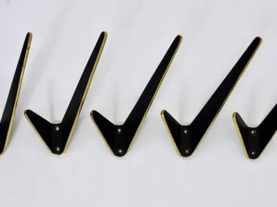 Herta Baller Up to Eight Asymmetrical Midcentury Black Brass Wall Hooks Austria 1950s