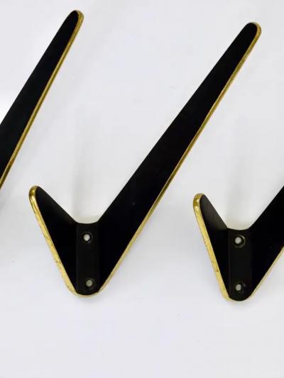 Herta Baller Up to Eight Asymmetrical Midcentury Black Brass Wall Hooks Austria 1950s