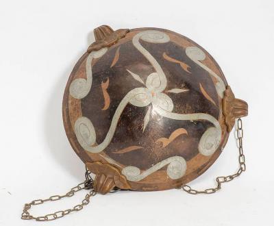 Herv Wahlen Art Deco Copper and Enamel Dinanderie Ceiling Light by Herve Wahlen
