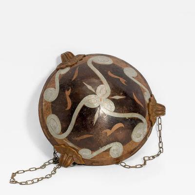 Herv Wahlen Art Deco Copper and Enamel Dinanderie Ceiling Light by Herve Wahlen