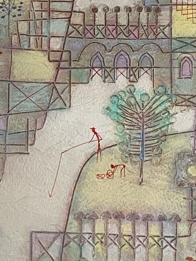 Heshi Yu MODERNIST VILLAGE PAINTING BY HESHI YU