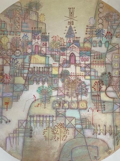 Heshi Yu MODERNIST VILLAGE PAINTING BY HESHI YU