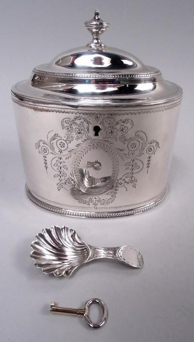 Hester Bateman Hester Bateman English Georgian Neoclassical Tea Caddy with Spoon 1784