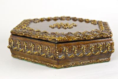 Hexagonal 19th Century Wooden Jewelry Box Handpainted Austria ca 1890